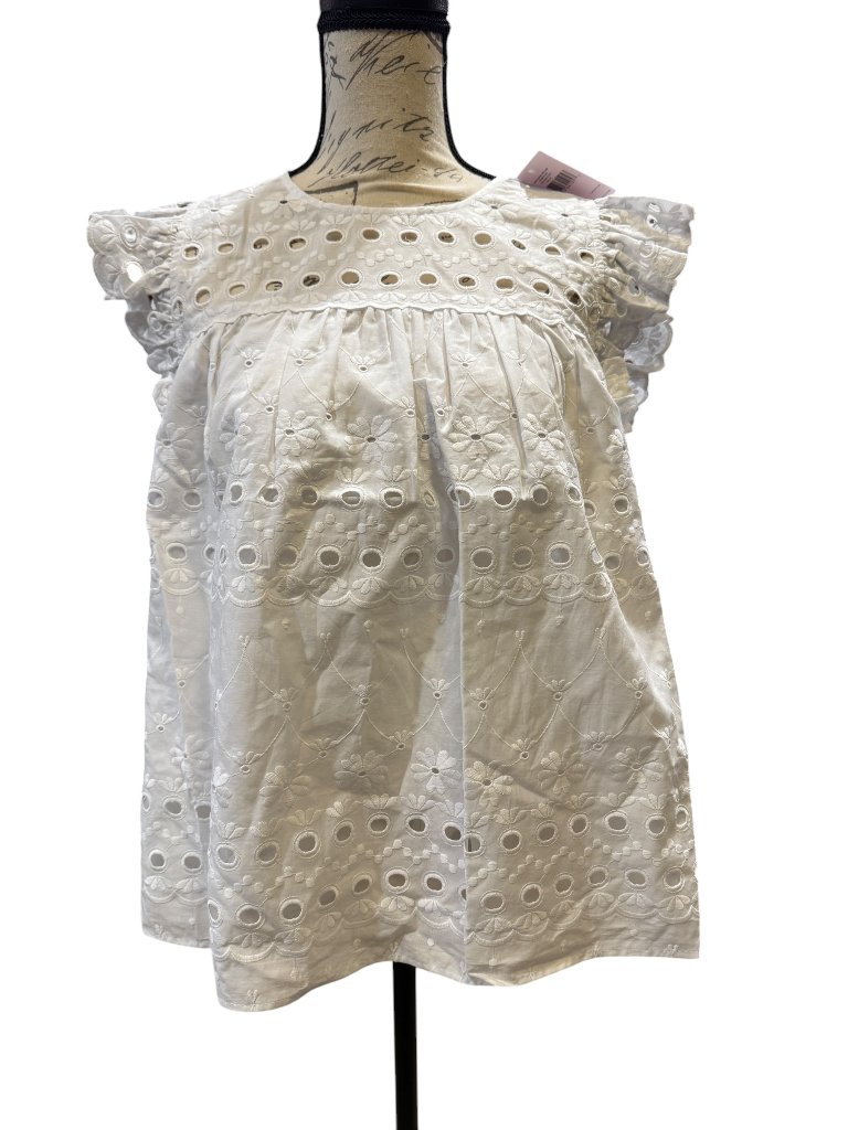Kate Spade Nwt Eyelet Ruffle Shell Top Fresh White Size Xl 100% Cotton